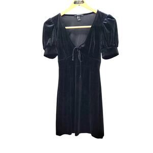 Y2K 00s Victorian Whimsigoth witchy Velvet Mini Dress Puffed Sleeves Romantic S